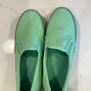 Sperry Light Green Canvas Slip-Ons